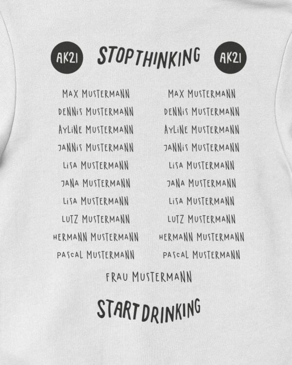 Abschlussmotiv "Stop Thinking Start Drinking v2" Rückseite